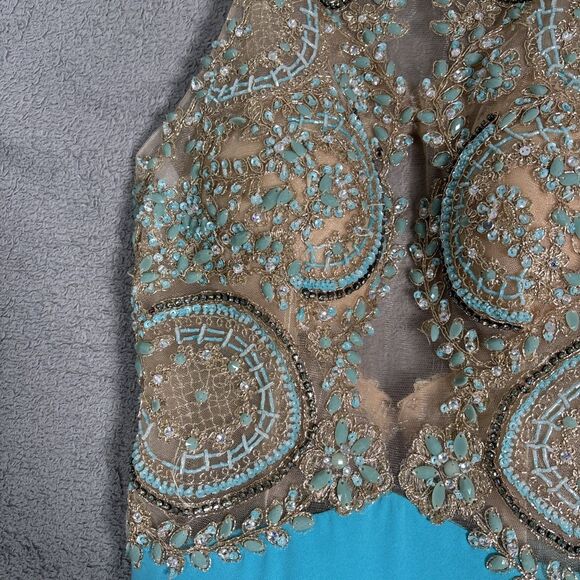 Sherri Hill Women’s‎ Size 2 Dress Illusion Bodice Nude Mesh Tulle Beaded Gown - Picture 3 of 16